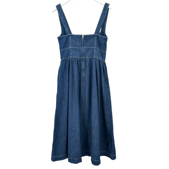 Reformation Jeans Tagliatelle Dark Wash Blue Denim Midi Dress sz 6 - Picture 2 of 15